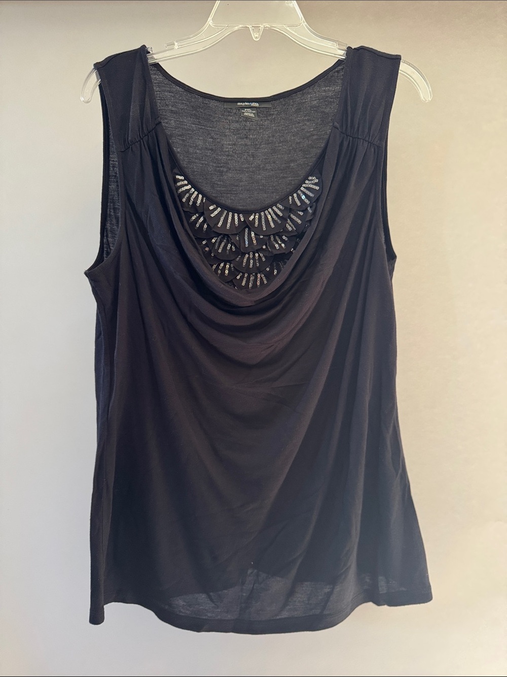 Style&Co Cowl Neck Embellished Black Tank Top